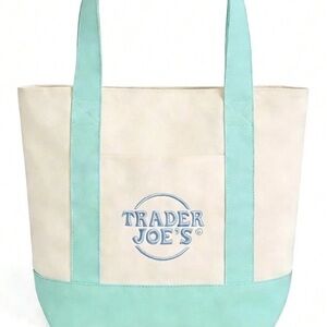 Trader Joe's Cream and Mint Canvas Tote Bag